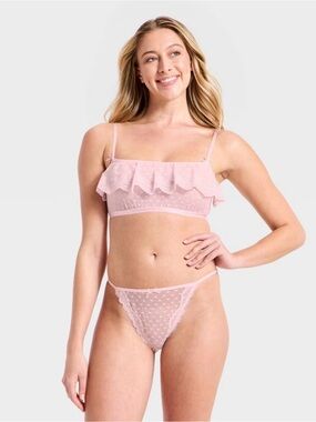 Delicate Pink Ruffle Lace Bralette & Bikini Set